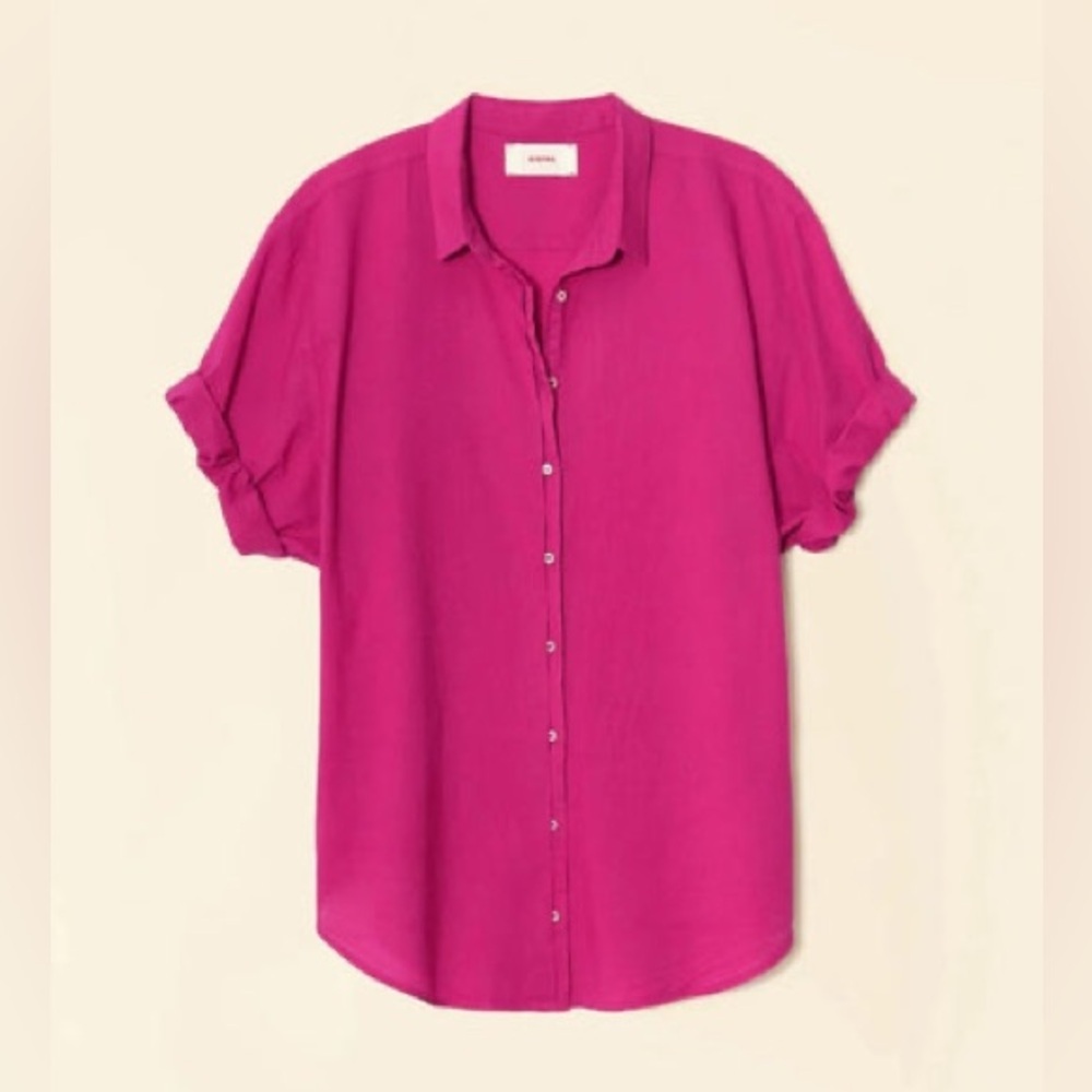 Xirena Channing Short Sleeve Button Down Cotton Poplin Shirt Pink Plum‎ Classic
